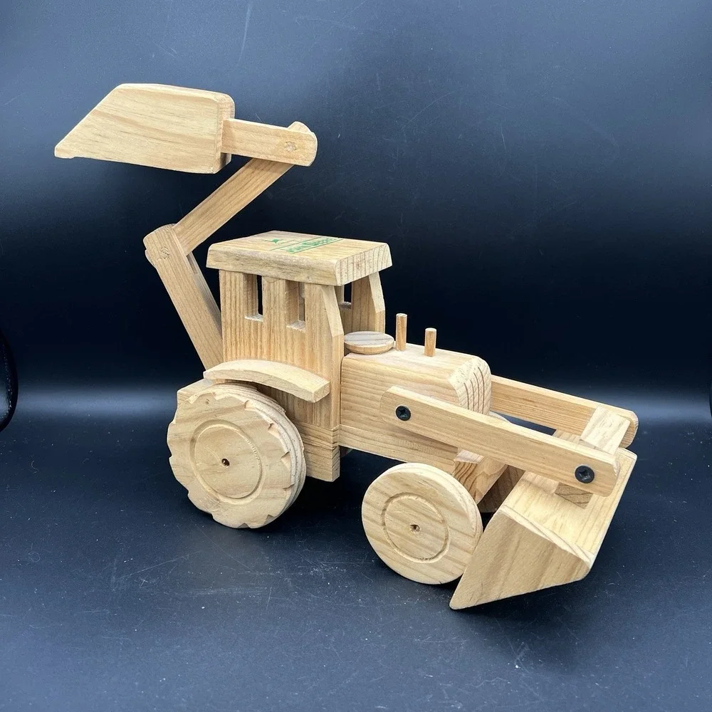 John Deere Wooden Toy Tractor Front Loader And Backhoe - Moving Parts